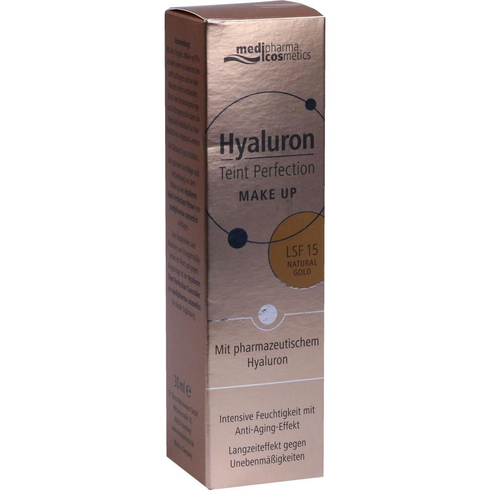Bronzefarbene Make-up-Verpackung mit Hyaluron und LSF 15 für ein ebenmäßiges Hautbild.